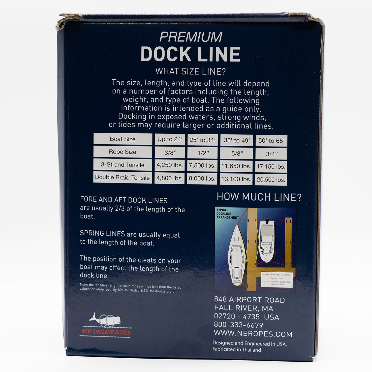New England Ropes Premium Dock Line 1/2 X 25 Double Braided BLUE