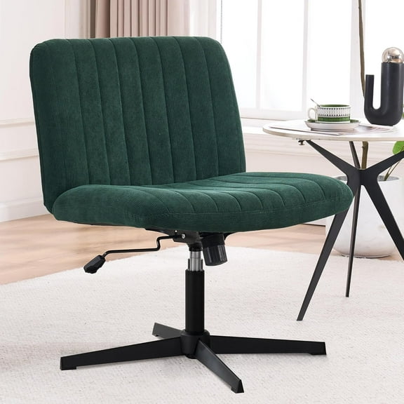 Green Criss Cross Chair No Wheels Armless Wide Seat Office Chair Swivel Vanity Velvet Padded Vanity Chair for Girls
