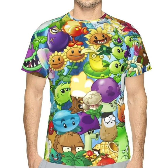 Unisex Adult Plants vs Zombi-e T-Shirts, 3D Graphic Novelty Shirts Crewneck Short Sleeve Tees for Men Women