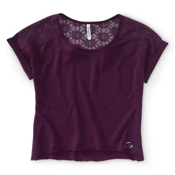 Aeropostale Womens Lace Back Cropped Graphic T-Shirt, Purple, Juniors, X-Large