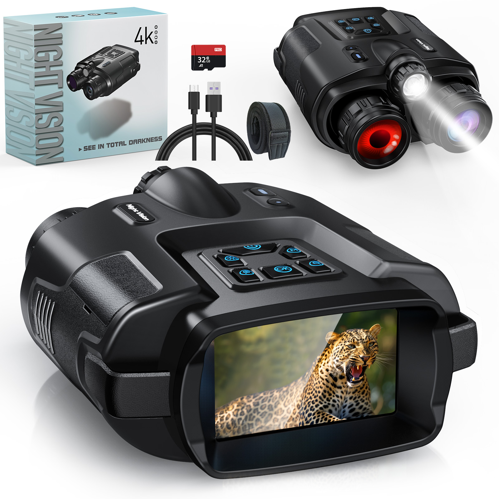 Jumelles De Vision Nocturne 4K - Caméra Intégrée, Zoom 28X, Photo 64 MP - Pour Observation Et Chasse