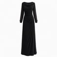 thumbnail image 7 of Shihyeh Women's Elegant Pleated Long Sleeve Flowy Evening Dress, Solid Color Chic Gown, Soft Stretchy Party Dress, 7 of 7