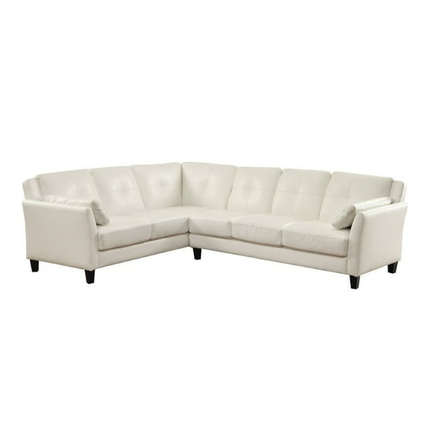 Billie Faux Leather Tufted Sectional, White Tufted Faux Leather Sofa