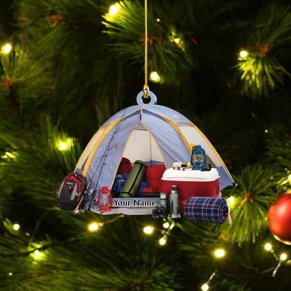 Personalized Camper Ornament Custom Camping Ornament, Tent Ornament RV Camping Ornament, Happy Gifts for Camping Lovers, Travel Camping Backpacked Hanging Ornament (CP 10) - 2681