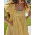 thumbnail image 3 of SUNSIOM Robes Courtes Babydoll d'Été pour Femmes Couleur Unie Manches Bouffantes Col Carré Dos Croisé, 3 of 6