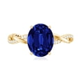 thumbnail image 4 of Rosec Jewels Oval Cut Lab Created Blue Sapphire Solitaire Ring with Diamond - 8X10 mm, 10K Yellow Gold, US 5.50, 4 of 8