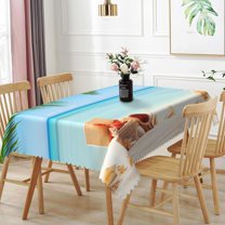 60x84inches Tropical Ocean Beach Rectangle Tablecloth Palm Tree Leaves Blue Water Seashells Sand Beach Table Cloth Washable and Wrinkle Resistant Table Cover for Kitchen Dinning Outdoor Use