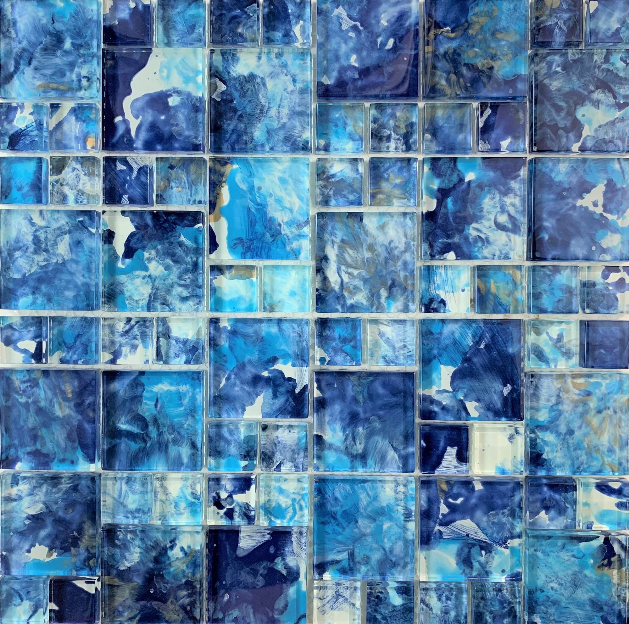 Brush Blue mix Glass Tile Pool Tile and Wall Tile and Deco 12 in x 12 in
