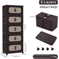 thumbnail image 2 of 4 Tiers Folding Storage Cabinet,20" Side Wide Stackable Storage Bins with Doors and Wheels, Space Saving Plastic Cabinet for Living Room, Office, Dorm, Retro Brown, 2 of 17