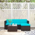 thumbnail image 1 of Brown & Turquoise Rattan Patio Sofa Set with Footstool & Table - Outdoor Seating for Balcony, Garden & Patio - Durable Steel Frame, PE Rattan, 173cm Sofa, 1 of 7