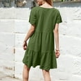 thumbnail image 4 of WTOBBY Women's Casual Fashion Round Neck Short Sleeve Solid Color Tiered Skirt Dress, Elegant and Playful for Daily and Social Occasions,Army Green L, 4 of 5