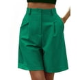thumbnail image 3 of Shorts for Women Dressy 2025 Summer Elastic High Waisted Wide Leg Business Casual Work Shorts with Pockets Green L, 3 of 9