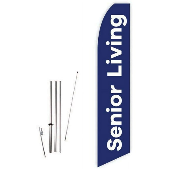 Senior Living Dark Blue Super Novo Feather Flag - Complete with 15ft Pole Set and Ground Spike