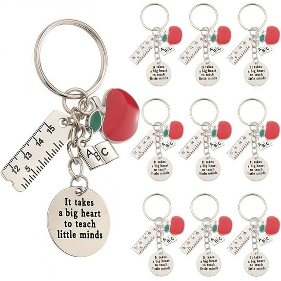 1 Box 20Pcs Teacher Appreciation Keychain Bulk Teachers Key Chains Pack Word Inspiration Silver ABC Red Apples School Thanks Charms for Handbags Party Wedding Favors Purse Holders Graduation