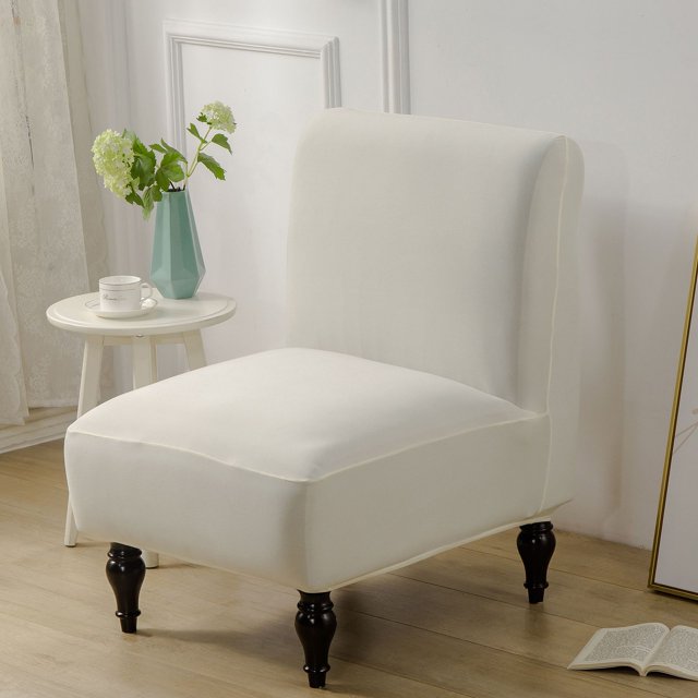 Funda de silla gruesa, paquete de medio, funda de silla elástica, funda de sofá de una pieza, sin apoyabrazos, de seda color leche y color liso