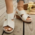 thumbnail image 2 of Womens Orthopedic Wedge Sandals Hollow out Splice Leather Adjustable Slingback Wedges Heels Casual Breathable Open Toe Walking Shoes Beige Size 8.5, 2 of 8