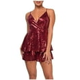 thumbnail image 2 of QATAINLAV Sequin Jumpsuits for Women Sleeveless Straps V Neck One Piece Skorts Fashion Glitter Short Rompers for Cocktail Evening Party Wine XXXL Gifts for Mom, 2 of 6