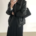 thumbnail image 5 of Women Jacket Faux Leather Smooth Surface Turn-down Collar Zipper Closure Stretchy Hem Long Sleeves Motorcycle Coat Travel Outerwear, 5 of 7