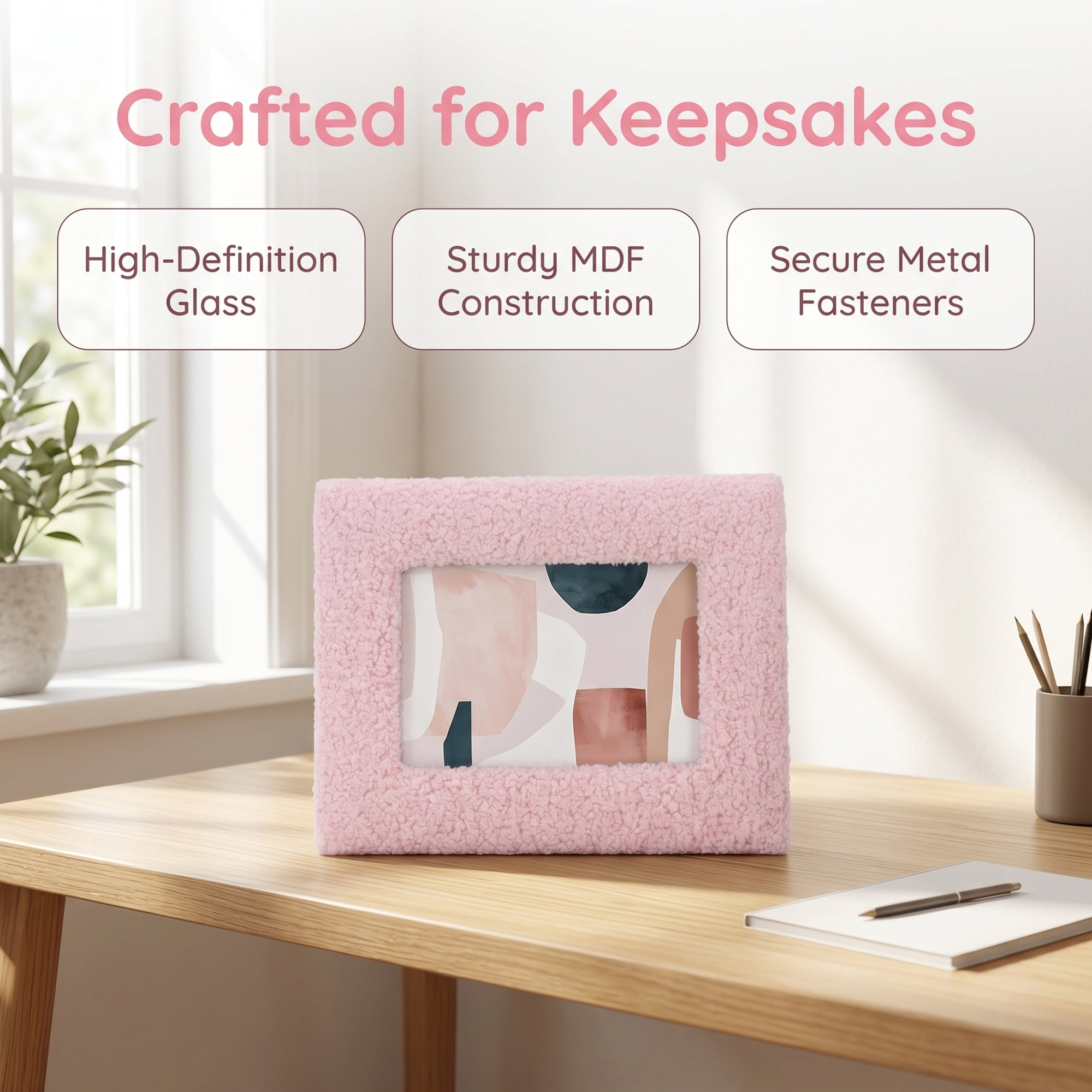 Unique Bargains Cute Plush Furry Cozy Velvet Wood Photo Frame Pink 4" x 6"
