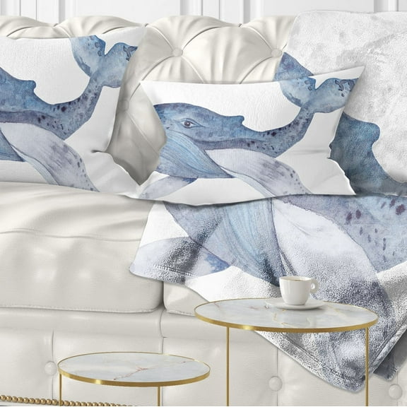 Designart Large Watercolor Whale - Animal Throw Pillow - 12x20