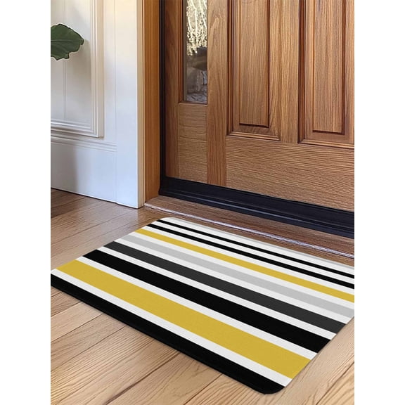 Yellow Black Stripe Door Mat Indoor Outdoor Entrance,Non Slip Small Rug for Kitchen Bathroom Entryway Rug,Modern Abstract Art Coarse Striped Washable Doormat Floor Mat for Office Home 18x30 Inch