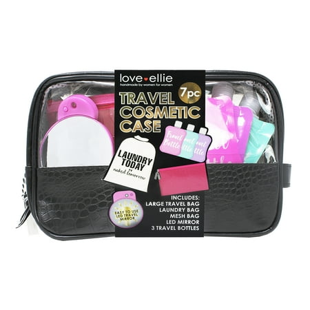 Love Ellie Belle Crocodile Faux Leather and Clear PVC Travel Cosmetic Case Set, 7 Piece