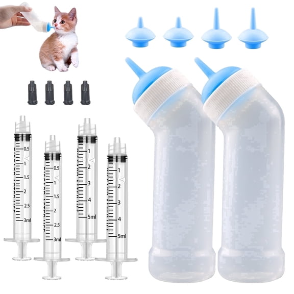 Gufastore Pet Nursing Bottle, Kitten Bottle feeding Kit, Puppies Bottle Wide Mouth Angled Feeding Bottle (M Size Nipple, Blue)
