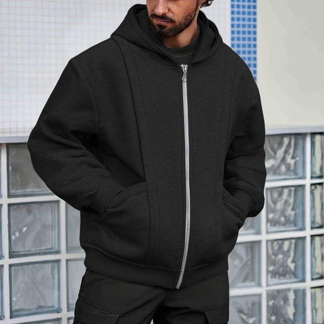 pstuiky Camisas casuales de manga larga para hombre, Chaqueta tipo cárdigan con cremallera y capucha de manga larga de color liso para hombre Tops de hombre xl