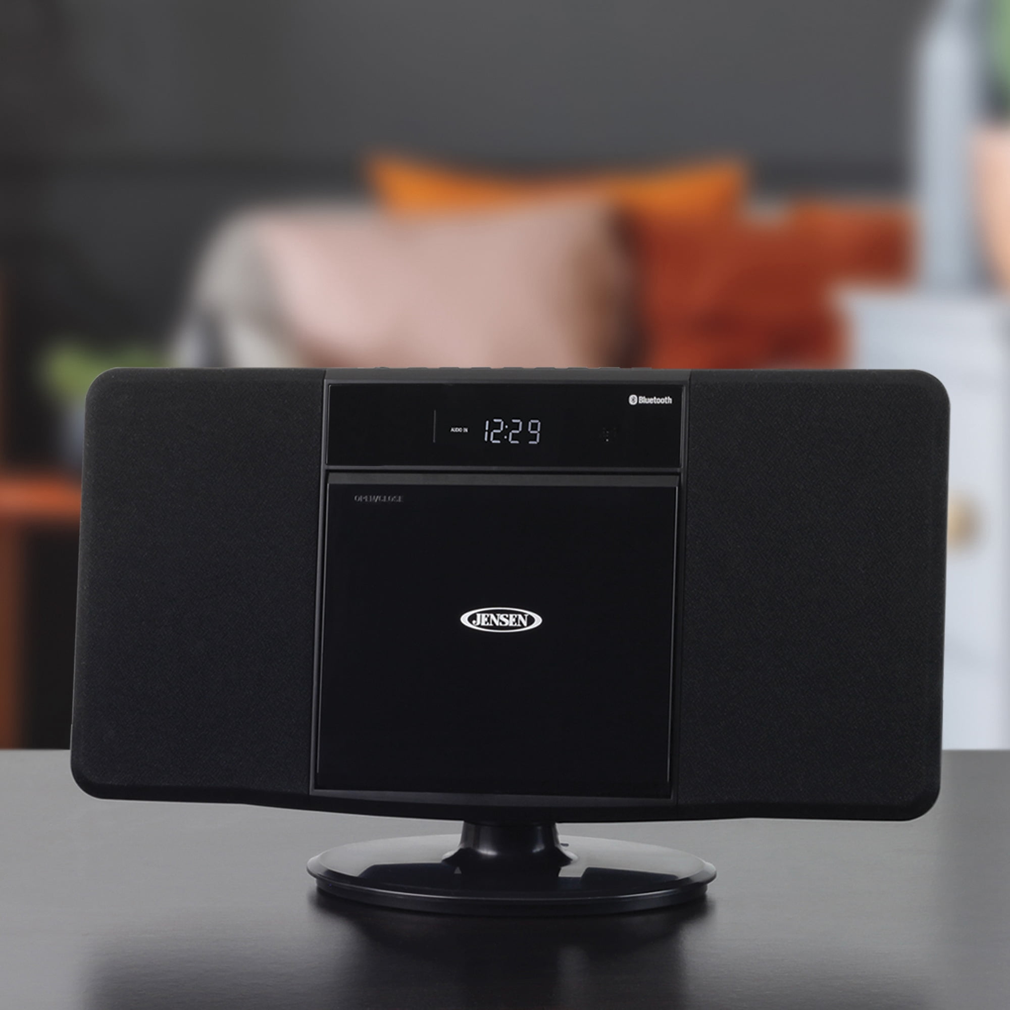 JENSEN Bluetooth JBS-300 Wall-Mountable Music System With CD Player And AM/FM Radio, 9.33"H x 14.84"W x 3.54"D, Black
