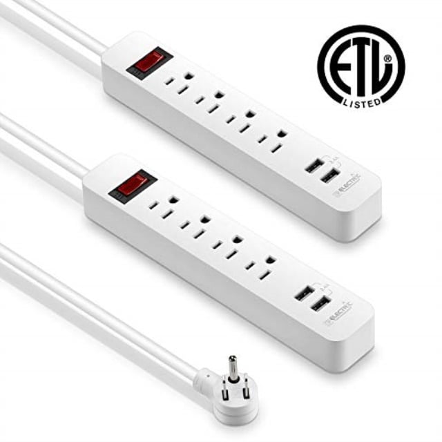 kf 4outlet power strip with 2 usb charger, 2pack, 6foot long cord