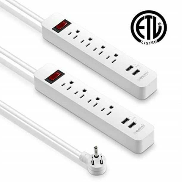 kf 4outlet power strip with 2 usb charger, 2pack, 6foot long cord