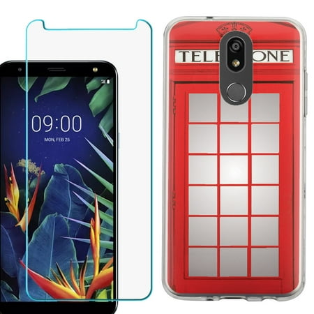 For LG SOLO LTE / Harmony 3 / LG K40 Phone Case , Slim-Fit TPU Case with Tempered Glass Screen Protector, by OneToughShield ® - Phone Booth Red