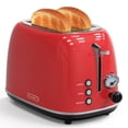 thumbnail image 1 of Toaster 2 slice, KitchMix Retro Stainless Steel Toaster with 6 Settings, 1.5 In Extra Wide Slots, Bagel/Defrost/Cancel Function, Removable Crumb Tray (Red), 1 of 10