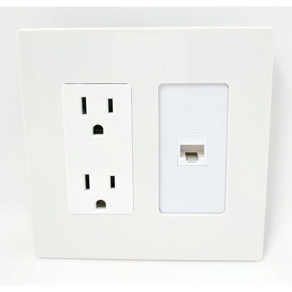 RiteAV - 15 Amp Power Outlet and 1 Port Cat5e Ethernet White Screwless Decorative Type Wall Plate White