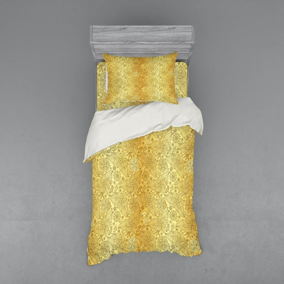 Ambesonne Mandala Bedding Set 3 Pcs, Flourishing Paisley, Twin, Yellow and Pale Yellow