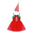 thumbnail image 5 of Disfraz de elfo de Navidad para niñas, traje de Cosplay de Papá Noel con lazo y lentejuelas, vestido de leotardo con tutú de ballet y sombrero, disfraz de fiesta y Festival, 5 of 5