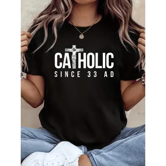 Catholic Since 33 AD T-Shirt - Vintage Christian Faith Cross Graphic Tee for Men and Women - Religious Jesus Crucifix Apparel
