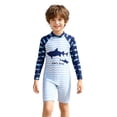 thumbnail image 4 of Rggeeun Toddler Boys Swimsuit Set 1Pc Cute Animal & Striped Pattern Above Knee Long Sleeve Crew Neck Elastic for Summer Holiday Beach Versatile Swim Wear,White,3-4 Years, 4 of 4