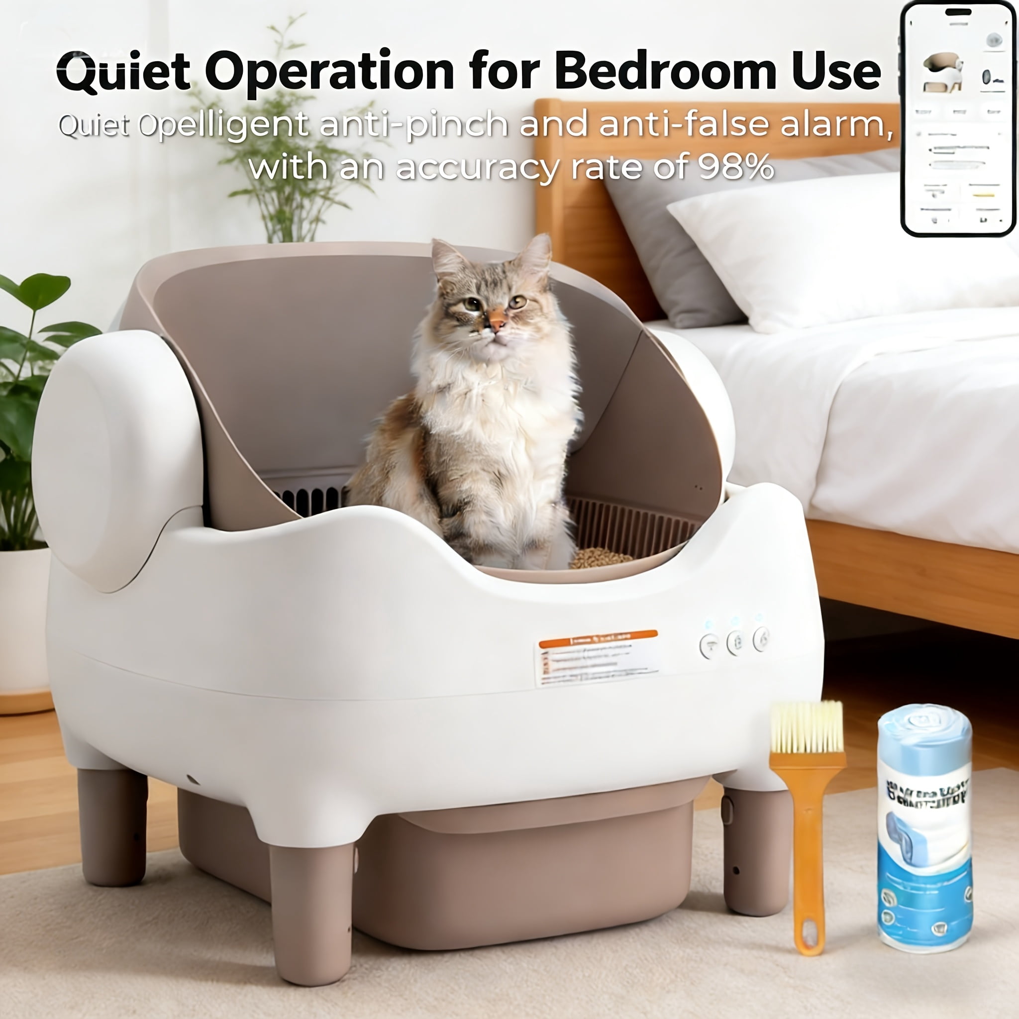 smart Self-cleaning  Litter Box, 3.43Gal Large Capacity, App & WiFi Controlled Automatic Scooper with Odor Removal, 14-Day Hands-Free Care for Multi- Households