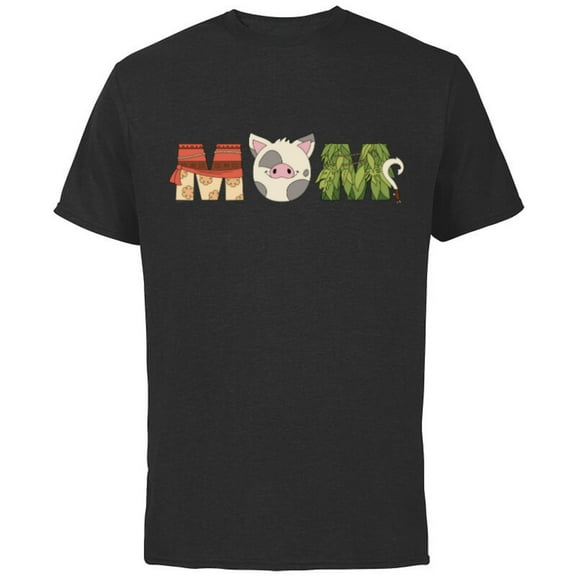 Disney Moana Letters Pua Maui Mother’s Day Birthday Best Mom - Short Sleeve Cotton T-Shirt for Adults - Customized-Black