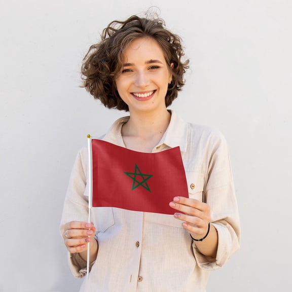 Mini Morocco Hand Held Flags on Stick, 5.5x8.2" 6 Count - Perfect for Moroccan National Day & North African Cultural Events