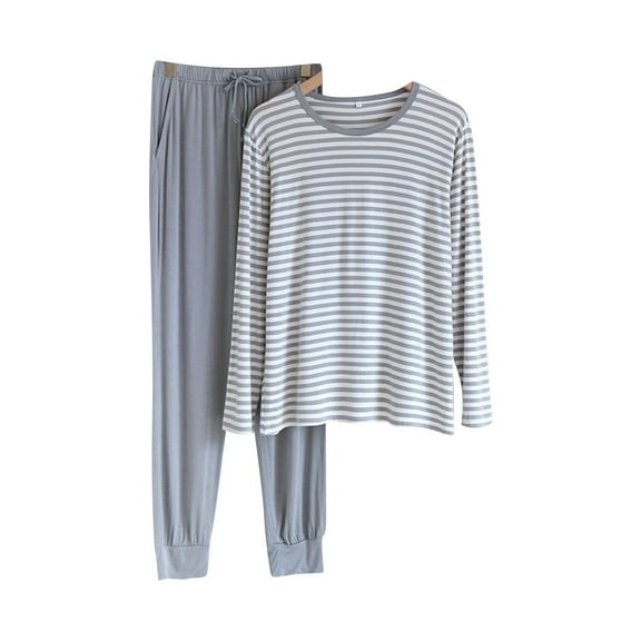 Kilaqueen Men's Soft Modal Pajamas Sets Striped Crewneck Long Sleeve mfy Pajama Comfy 2 Piece Sleepwear Lounge Outfits
