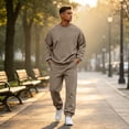 thumbnail image 3 of Dwellite Men’s 2 Piece Sweatsuit Set 2026 Crewneck Sweatshirt and Joggers Sets Casual Athletic Workout Lounge Outfit with Pockets Light Brown L, 3 of 7