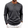 thumbnail image 6 of UDAUDU Mens Long Sleeve Shirt Waffle Casual Button Down Thermal Henley Shirts Lightweight Fall Winter Tshirts Pullover Dark Gray XL, 6 of 8