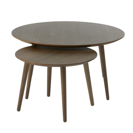 Set of 2 Smoked Oak Circular Nestable Side Tables