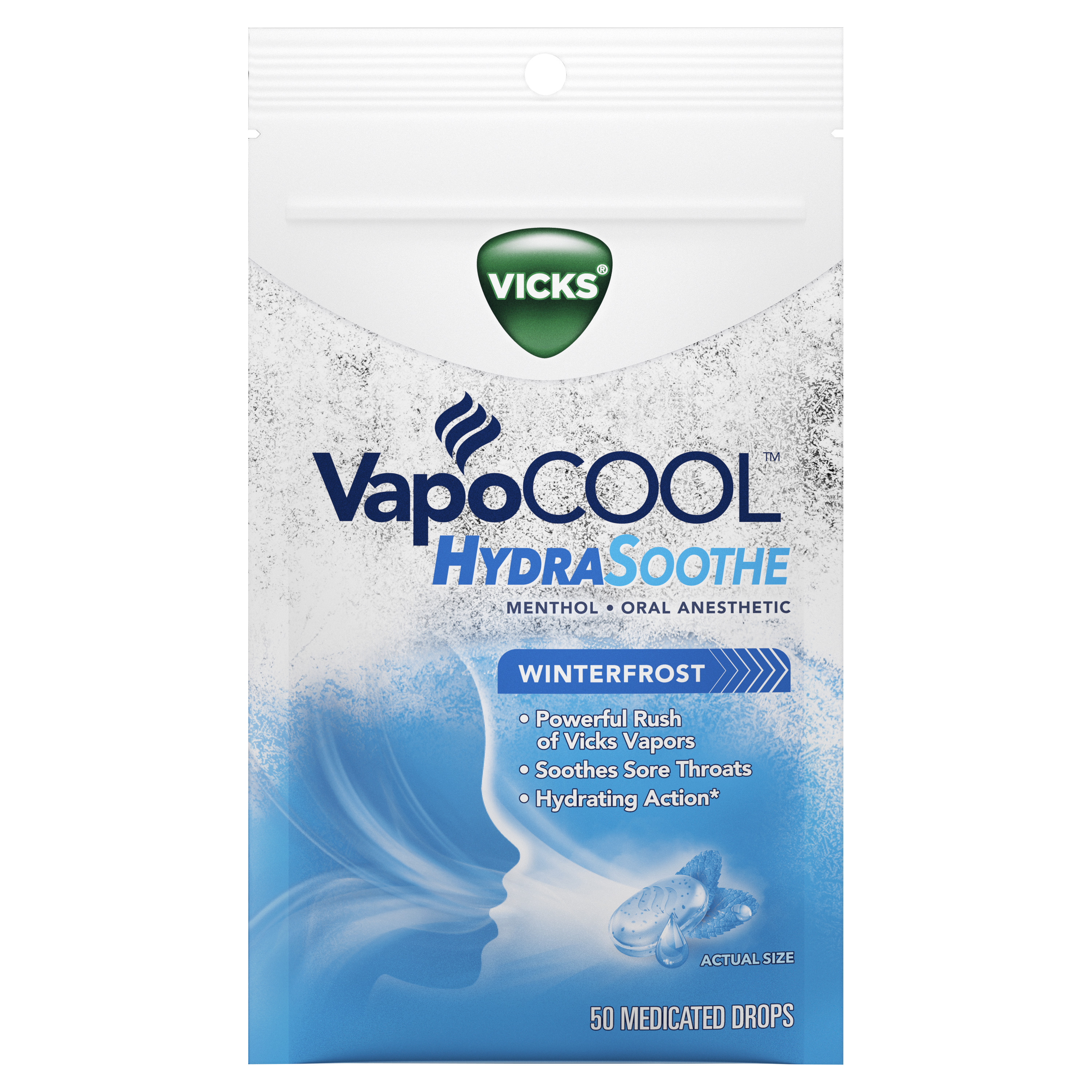 Vicks Vapocool Hydrasoothe Sore Throat Medicated Drops, 50 Ct