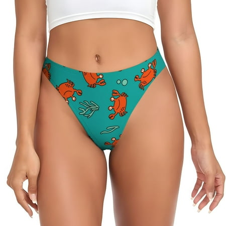 Qokaie Colorful Crab Printed Women s Cotton Thong Underwear  Sexy Breathable Panties G-string-Medium