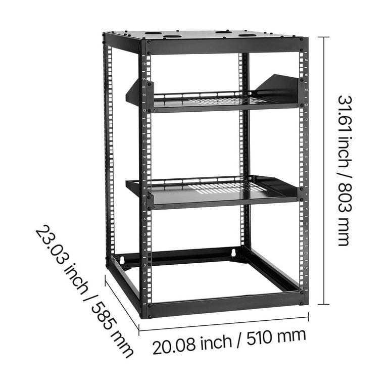 16U Open Frame Wall Mount Server Rack - Adjustable Depth From 18 To 30 Inches