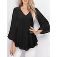 thumbnail image 2 of Weardear Chiffon Blouses for Women 3/4 Ruffle Sleeve V Neck Double Layers Shirts Summer Flowy Ladies Tops, 2 of 6