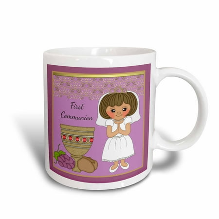 

3dRose First Communion Girl With Bread and Wine Purple - Ceramic Mug 11-ounce